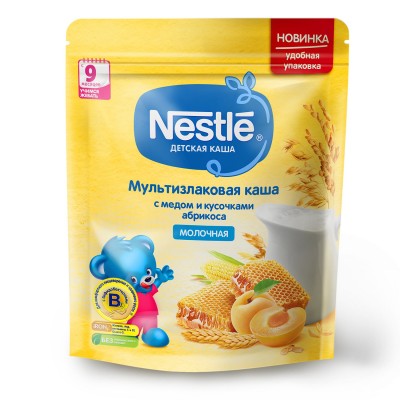 (Упак 9шт х 220гр) Каша молочная Nestle мультизлаковая с медом и кусочками абрикоса