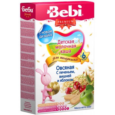 Каша молочная Bebi Premium овсяная с печеньем, вишней и яблоком с 6 мес. 200 г
