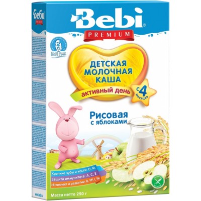 Каша молочная Bebi Premium рисовая с яблоком с 4 мес. 250 гр