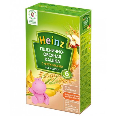 Кашка Хайнц безмолочная Пшенично-овсяная с фруктиками, с 6 мес., 200г картон