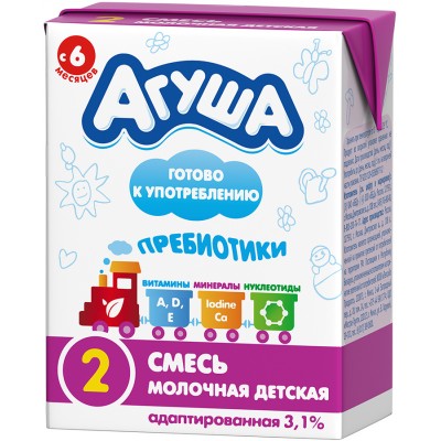 (Упак 18х0,2л) Молочная готовая смесь Агуша-2 с 6 мес, 3,1%