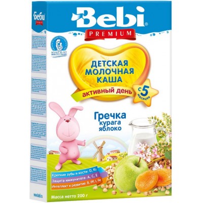 Каша молочная Bebi Premium гречневая с курагой и яблоком с 5 мес. 200 гр