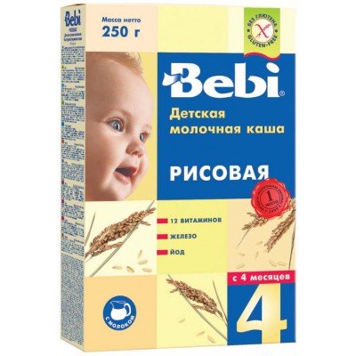 Каша Bebi молочная рисовая, с 4 месяцев,  250 гр