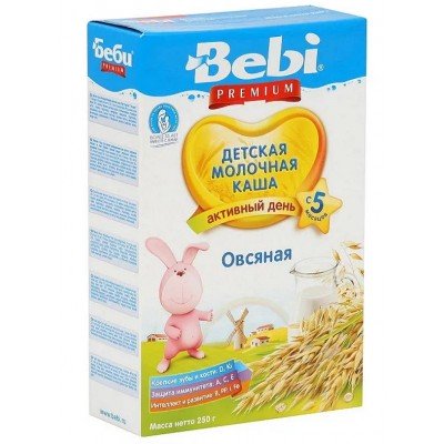 Каша Bebi Premium овсяная молочная, с 5 мес., 250гр.