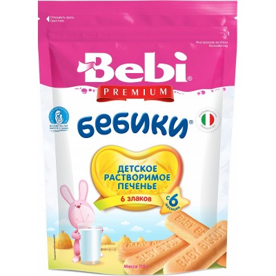 Печенье Bebi Premium «Бебики» 6 злаков с 6 мес. 115 гр