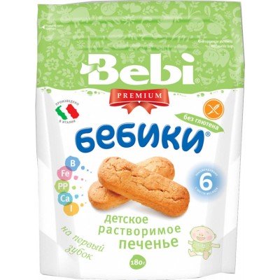 Печенье Bebi Бебики детское растворимое без глютена 180 гр с 6 мес