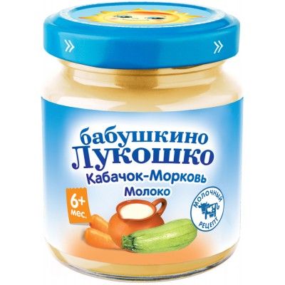 (Упак 6х100гр) Пюре Бабушкино Лукошко Кабачок-морковь с молоком с 6 мес