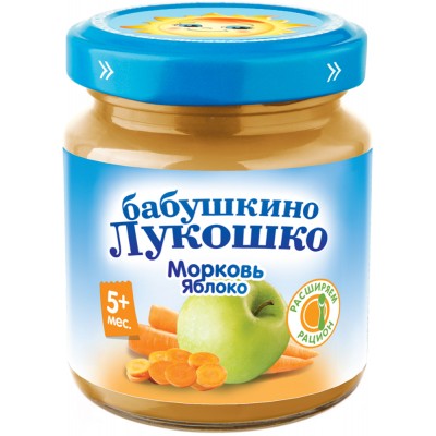 (Упак 6х100гр) Пюре Бабушкино Лукошко Морковь-яблоко с 5 мес