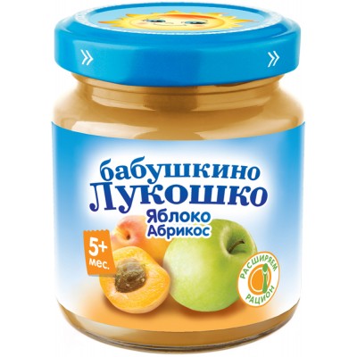 (Упак 6х100гр) Пюре Бабушкино Лукошко Яблоко-абрикос с 5 мес