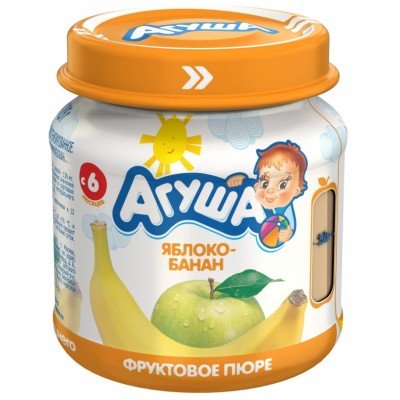 Пюре Агуша Яблоко-банан, упак 12х115 гр