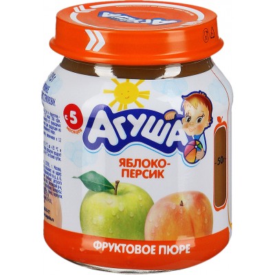 Пюре Агуша Яблоко-персик, упак 12х115 гр