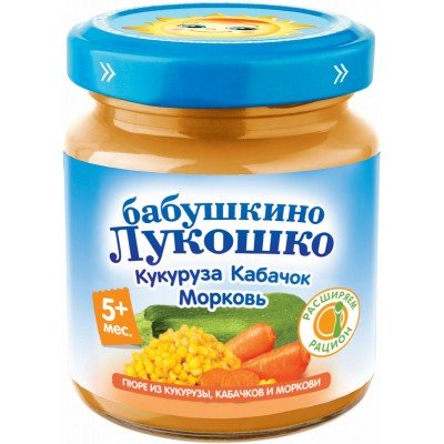 (Упак 6х100гр) Пюре Бабушкино Лукошко Кукуруза, кабачки и морковь с 5 мес