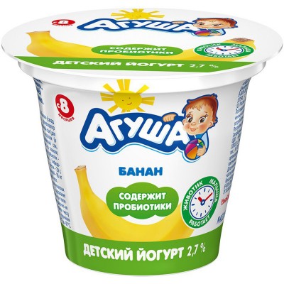 (Упак 6х90гр) Йогурт Агуша Банан 2,7%, с 8 месецев