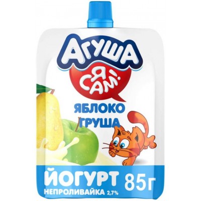 (Упак 12х85гр) Йогурт питьевой Агуша «Я Сам» Яблоко и груша 2,7% с 3 лет