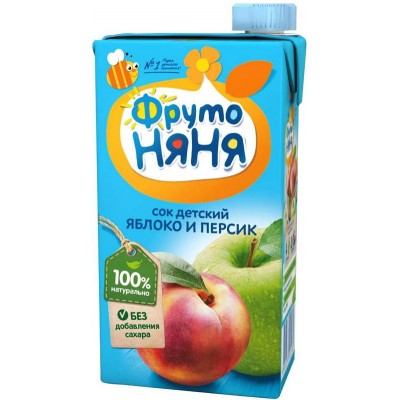 (Упак 25х0,5л) Сок ФрутоНяня из яблок и персиков с мякотью 0,5 л от 3 лет