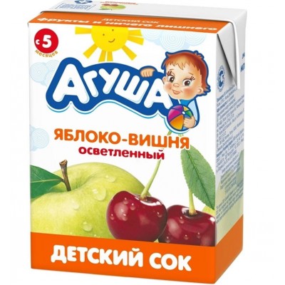 Сок Агуша яблоко-вишня без сахара, упак 18х200мл