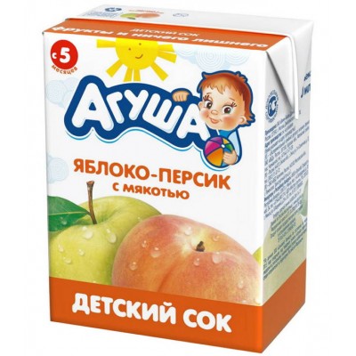 Сок Агуша яблоко-персик с мякотью, упак 18х200мл
