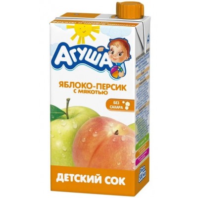Сок Агуша яблоко-персик с мякотью, упак. 15х500 мл