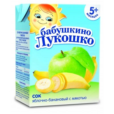 Сок Бабушкино лукошко Яблочно-Банановый с мякотью, упак 18х200 мл